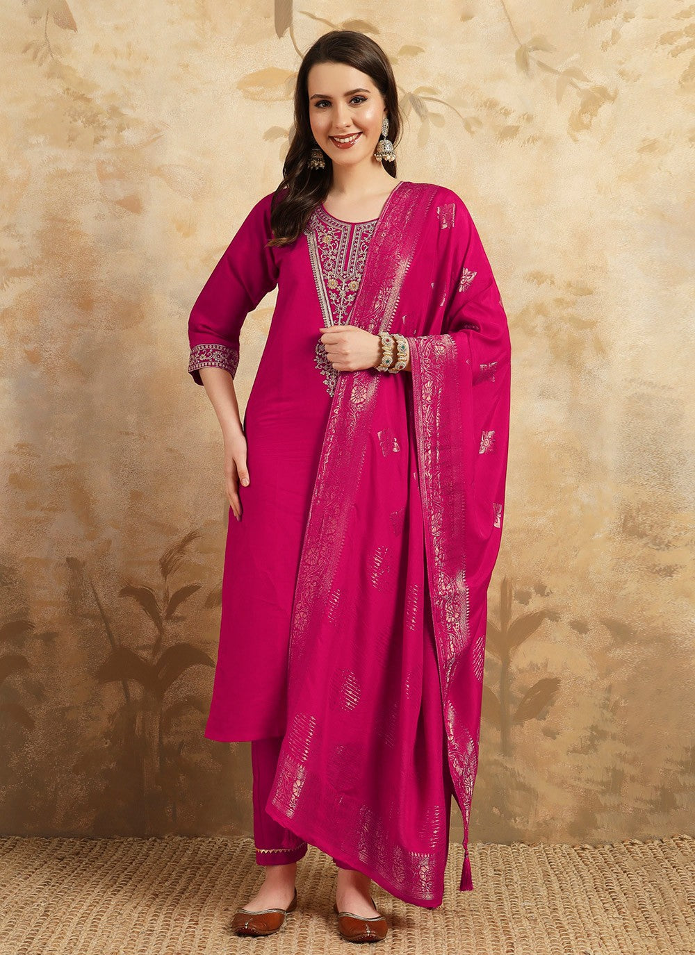 Chanderi , Viscose Pant Style Suit - T3424