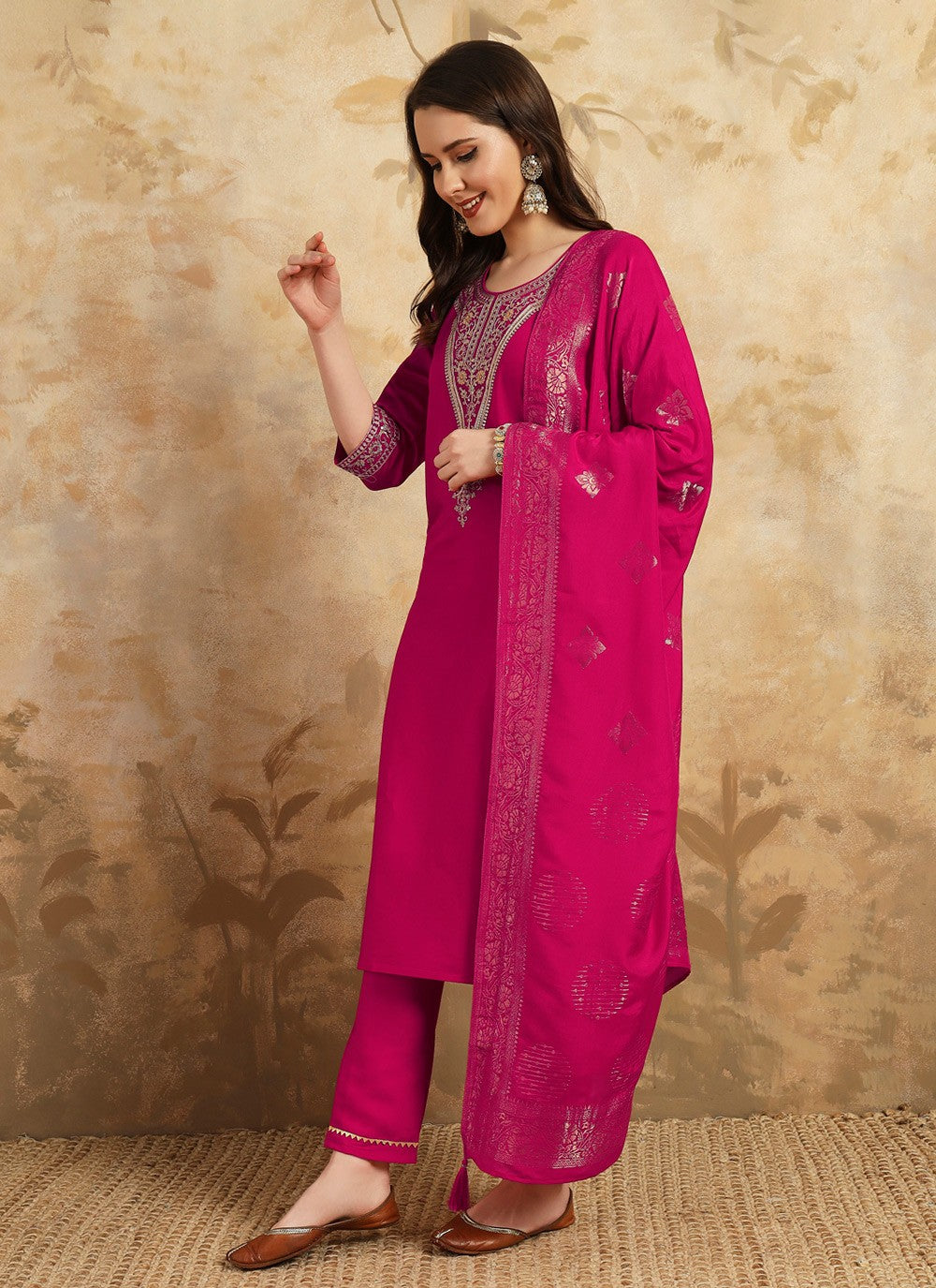 Chanderi , Viscose Pant Style Suit - T3424