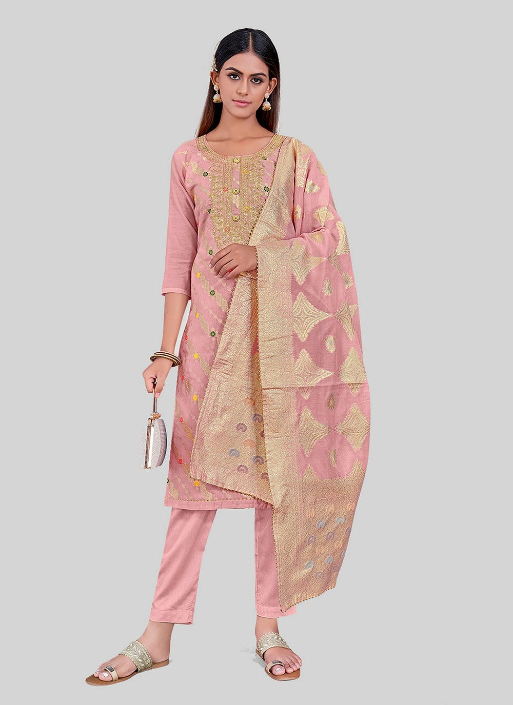 Chanderi Silk Pant Style Suit - T2492