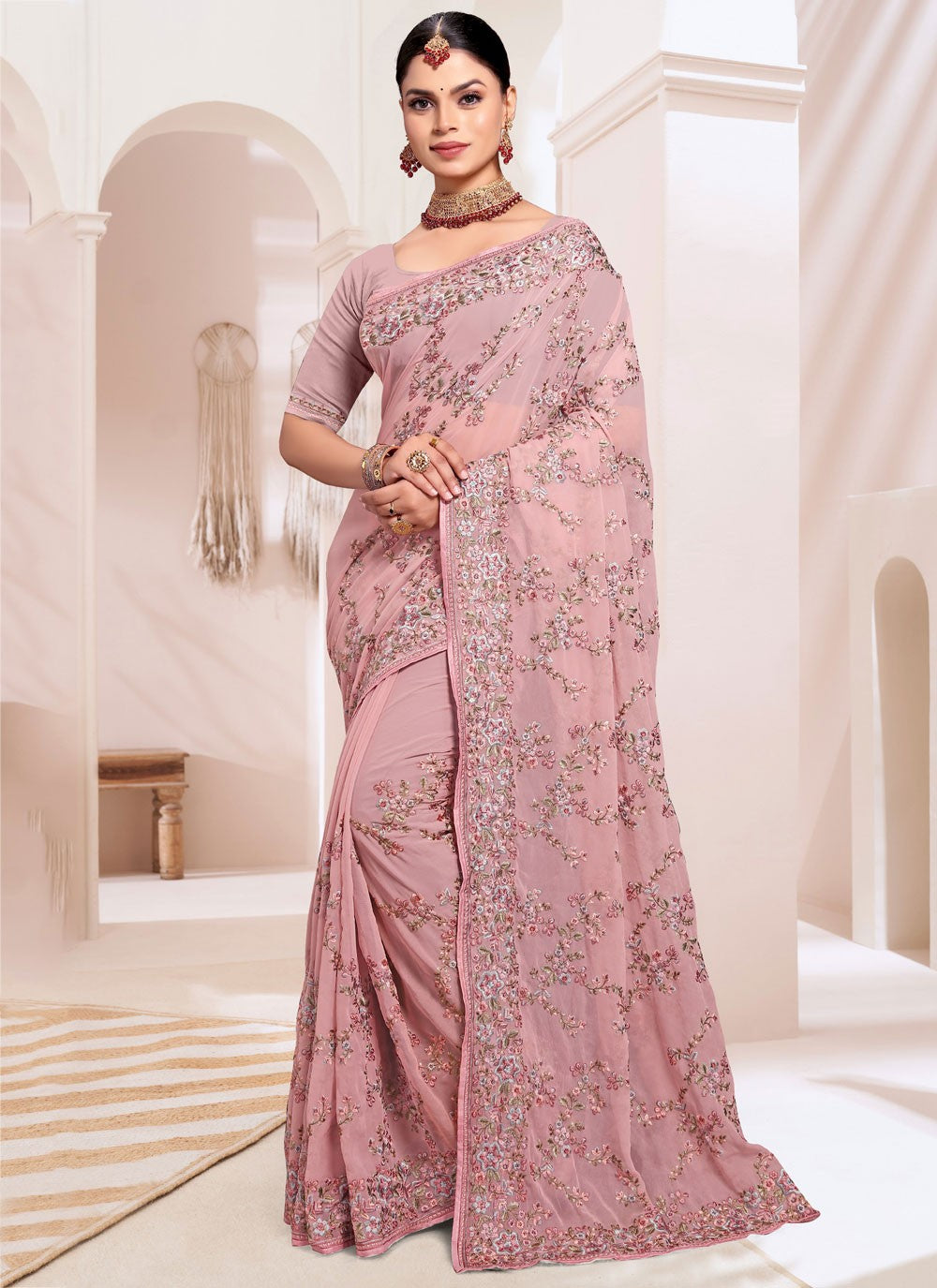 Classic Embroidered Georgette Saree - S8928