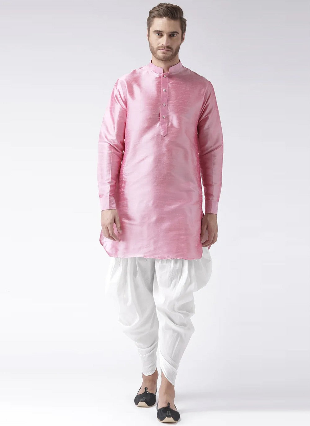 Plain Art Dupion Silk Pink Dhoti Kurta - M2493