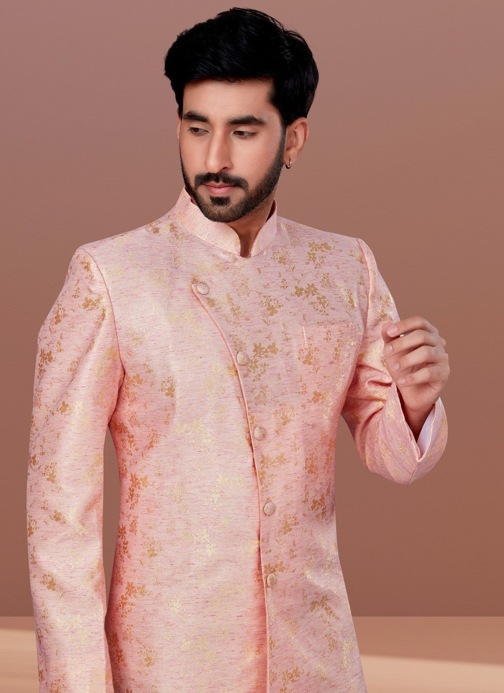 Fancy Work Jacquard Pink Indo Western - M4639