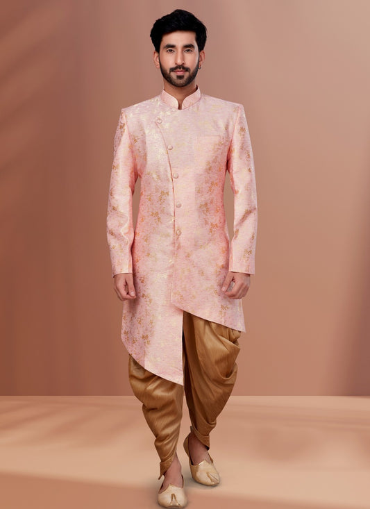 Fancy Work Jacquard Pink Indo Western - M4639