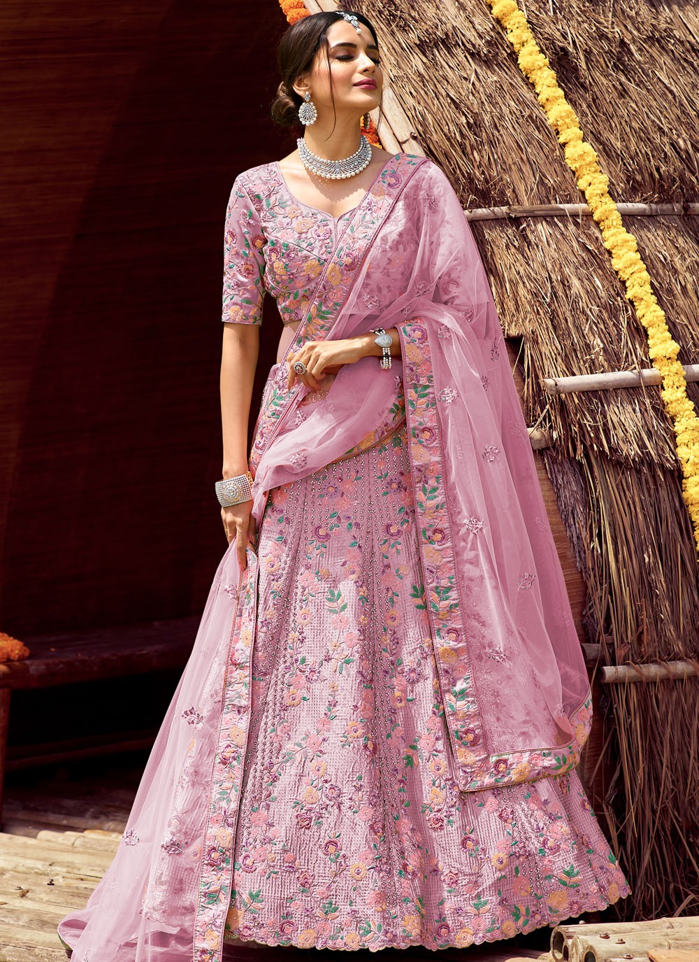 Dori Work Raw Silk A - Line Lehenga - L0362