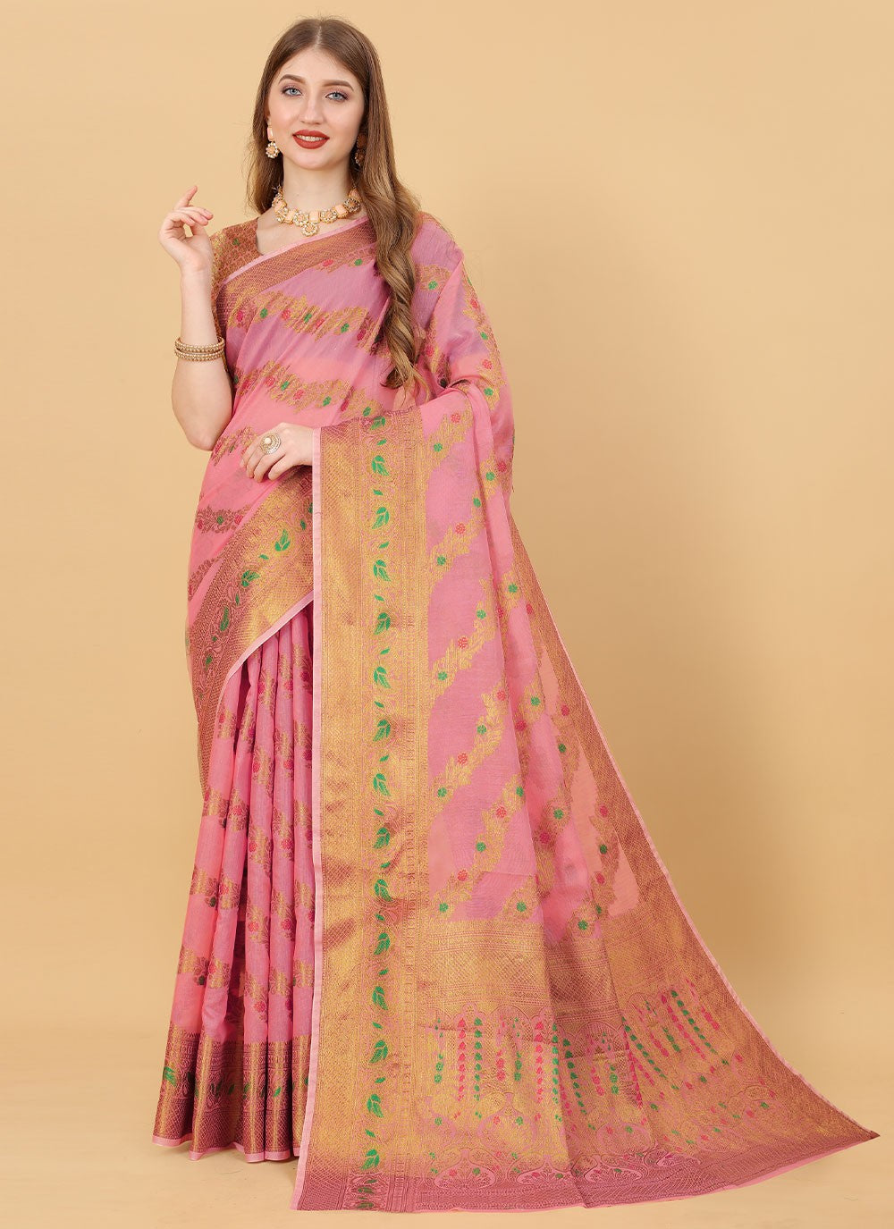 Classic Border Work Cotton Silk Saree - S1491