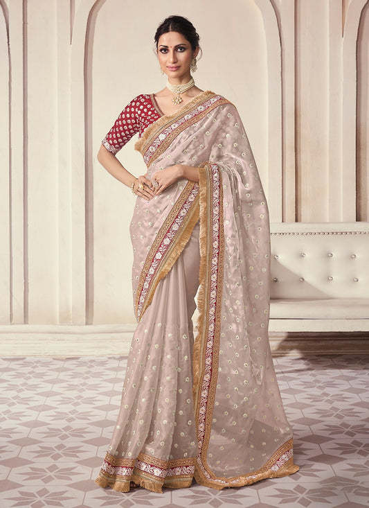 Trendy Sequins Organza Saree - S5261