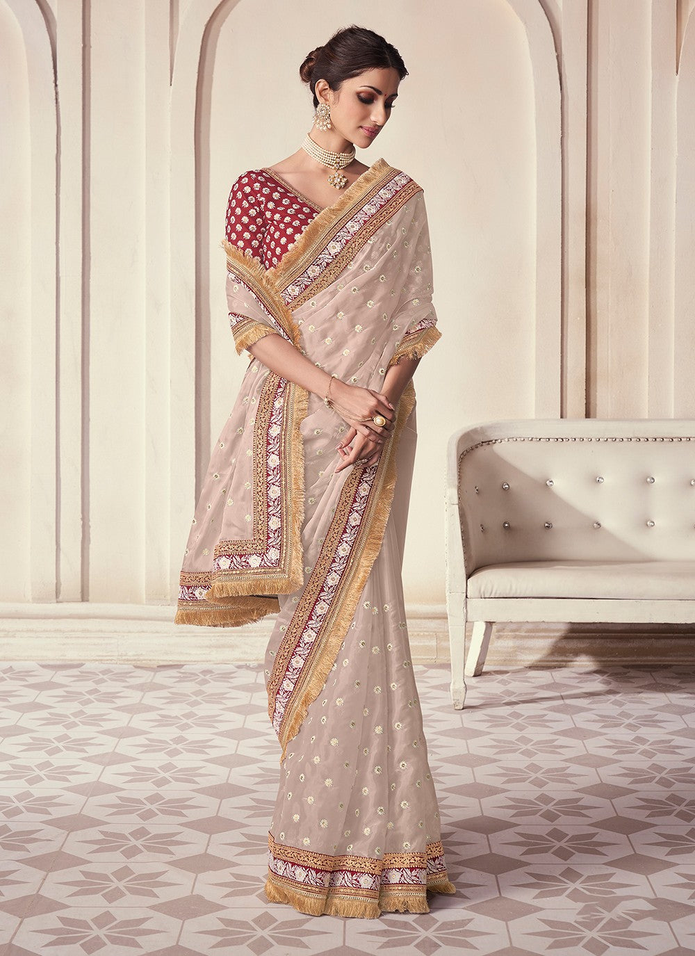 Trendy Sequins Organza Saree - S5261