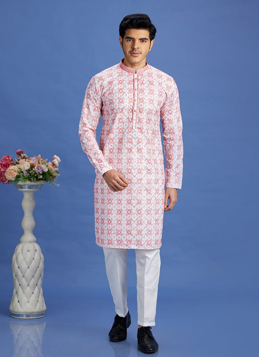 Digital Print Cotton Pink Kurta Pyjama - M6930