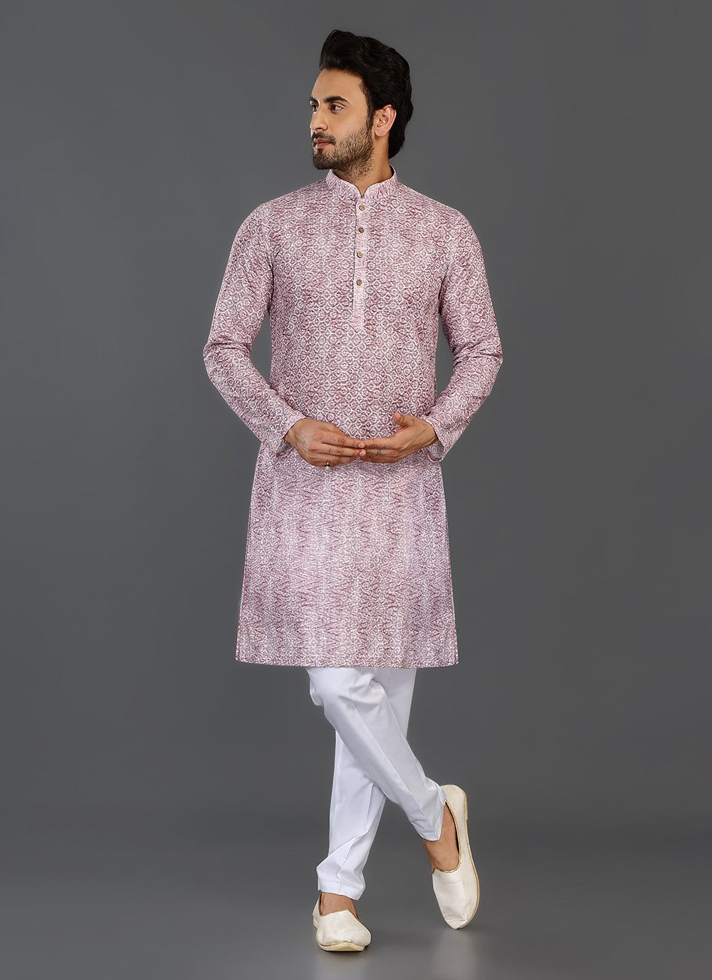 Printed Cotton Pink Kurta Pyjama - M8077