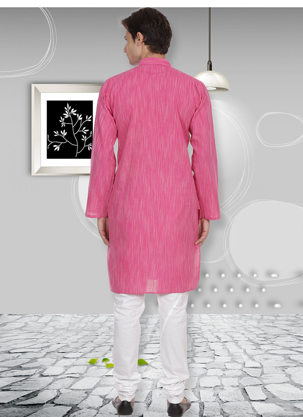 Plain Cotton Pink Kurta Pyjama - M1107