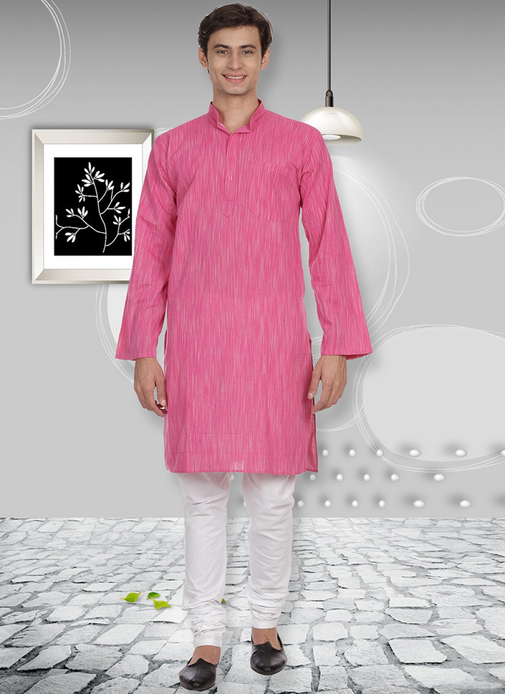 Plain Cotton Pink Kurta Pyjama - M1107