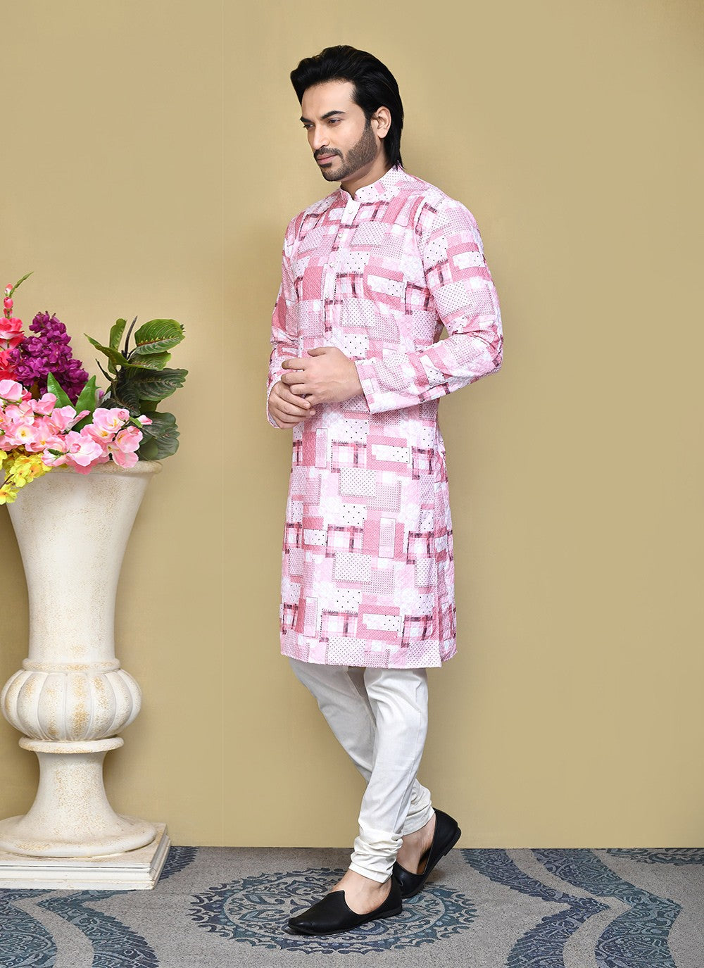 Printed Cotton Pink Kurta Pyjama - M7787