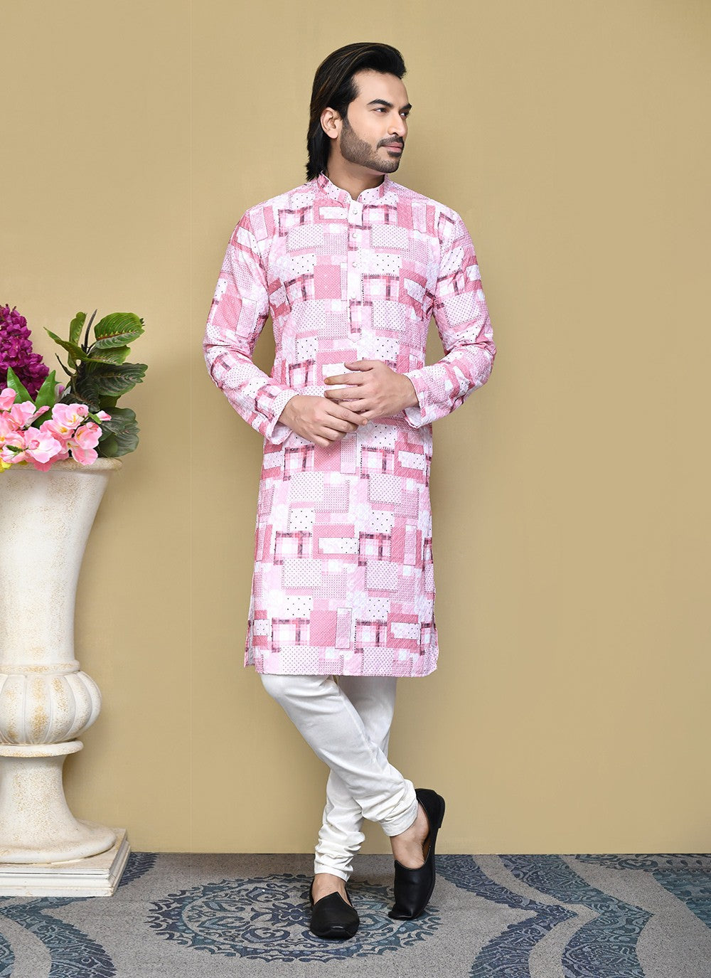 Printed Cotton Pink Kurta Pyjama - M7787