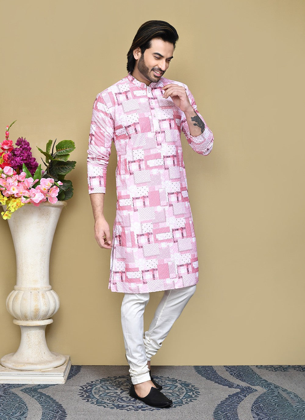 Printed Cotton Pink Kurta Pyjama - M7787