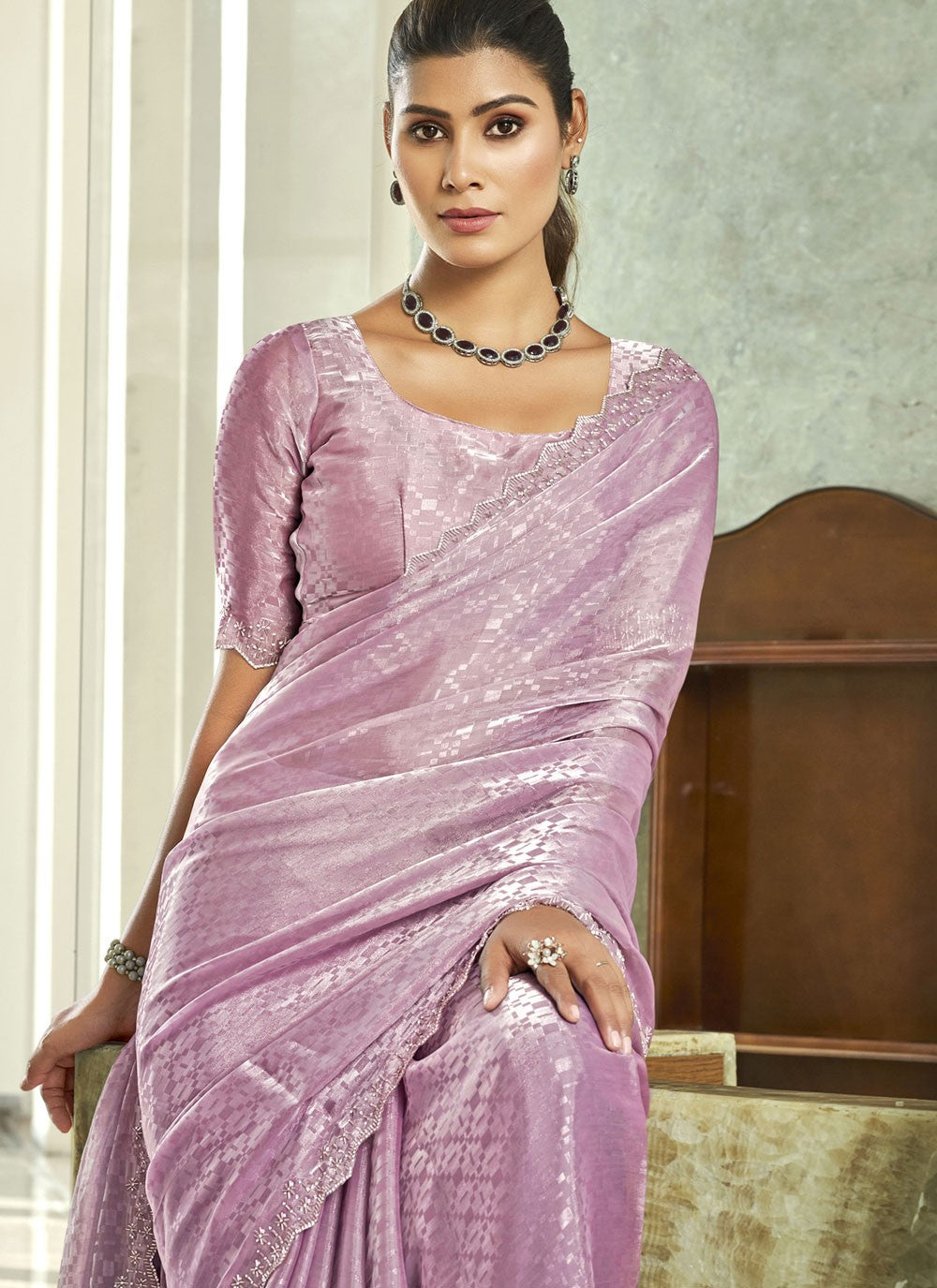 Classic Beads Silk Blend Saree - S9540