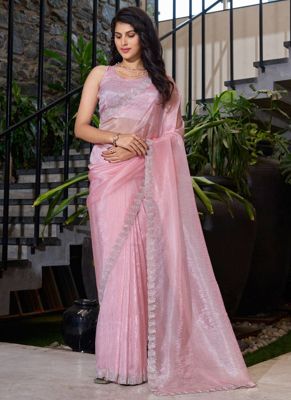 Cutdana, Swarovski Organza Saree - S11671