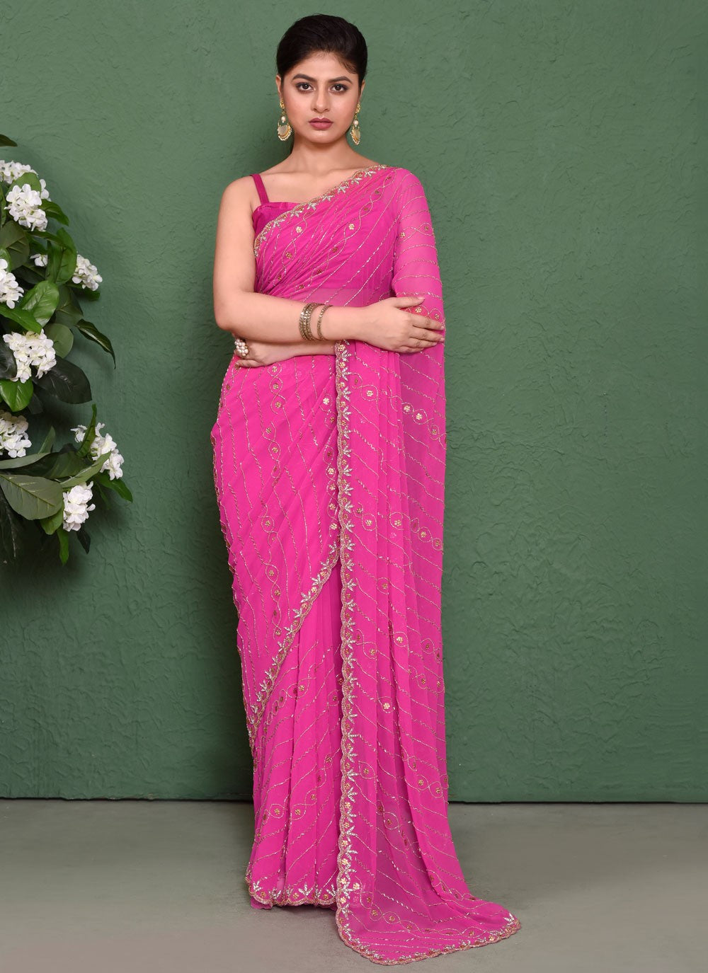 Classic Cut Work Georgette Saree - S7837