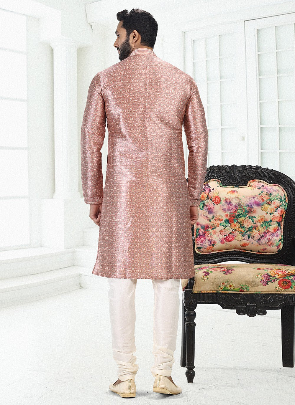 Digital Print Banarasi Silk Pink Kurta Pyjama - M4916