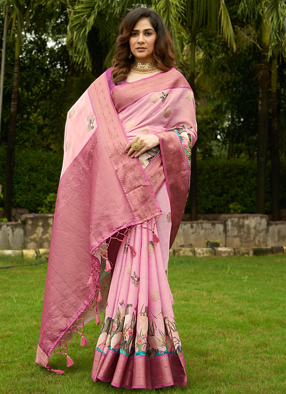 Classic Digital Print Satin Saree - S8935