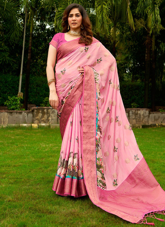 Classic Digital Print Satin Saree - S8935