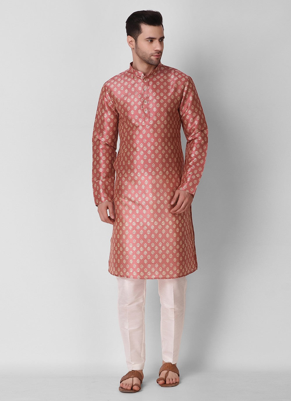 Digital Print Art Silk Pink Kurta Pyjama - M3119