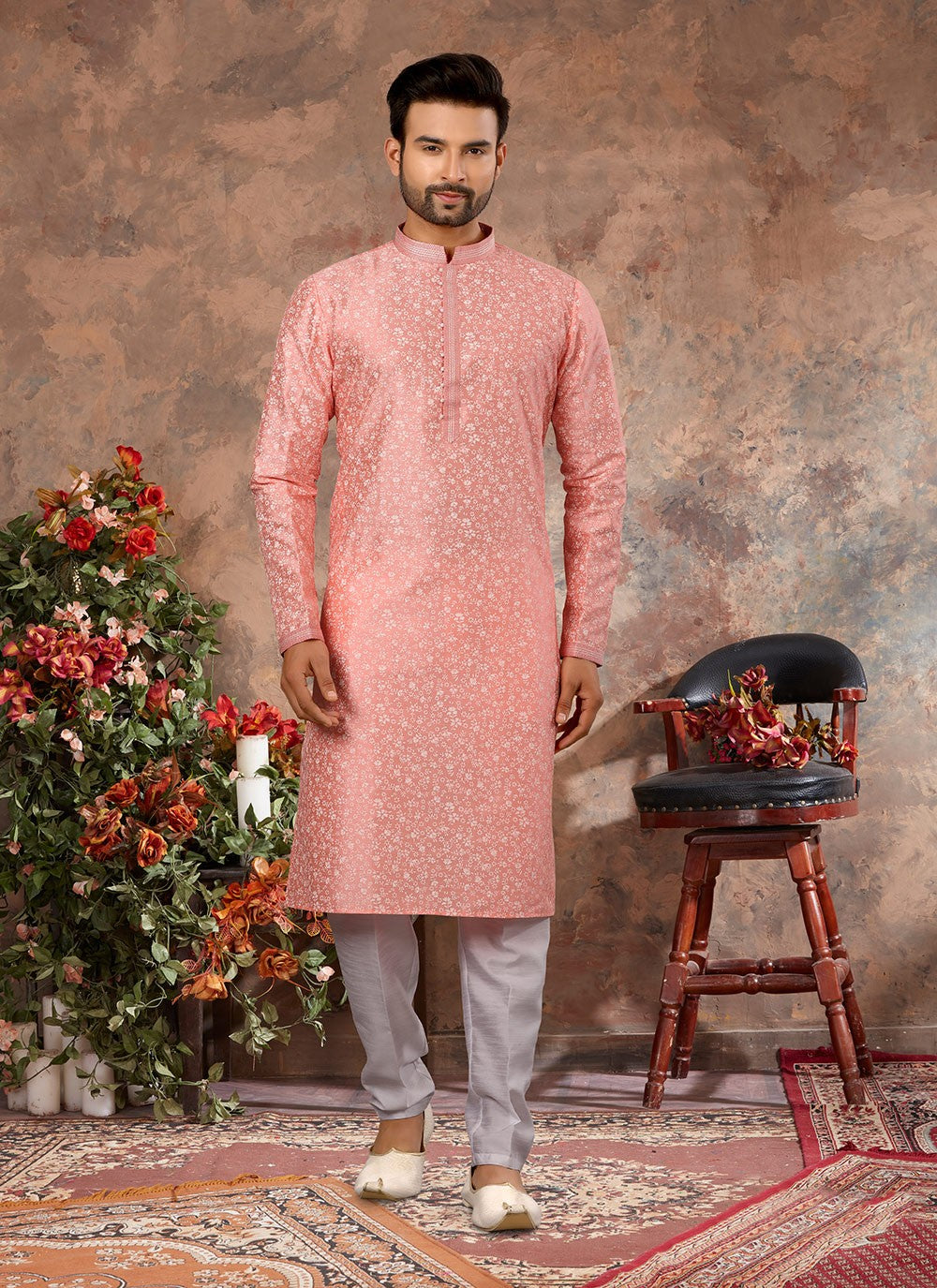 Digital Print Silk Pink Kurta Pyjama - M3039