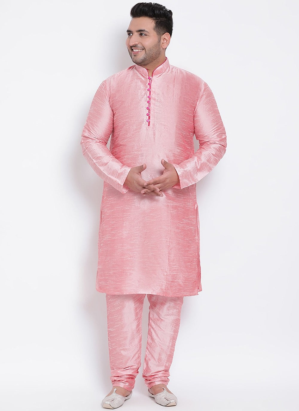 Plain Dupion Silk Pink Kurta Pyjama - M2672