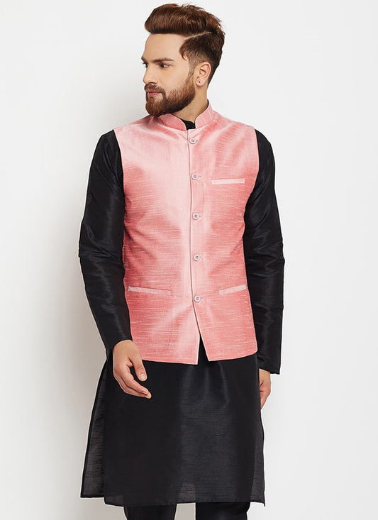 Buttons Dupion Silk Pink Nehru Jackets - M3224