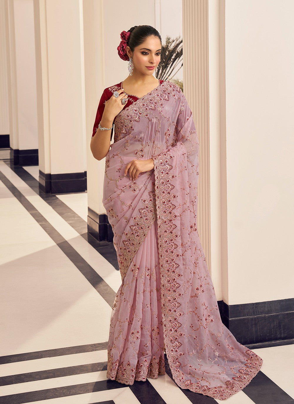 Contemporary Embroidered Georgette, Silk Saree - S4496