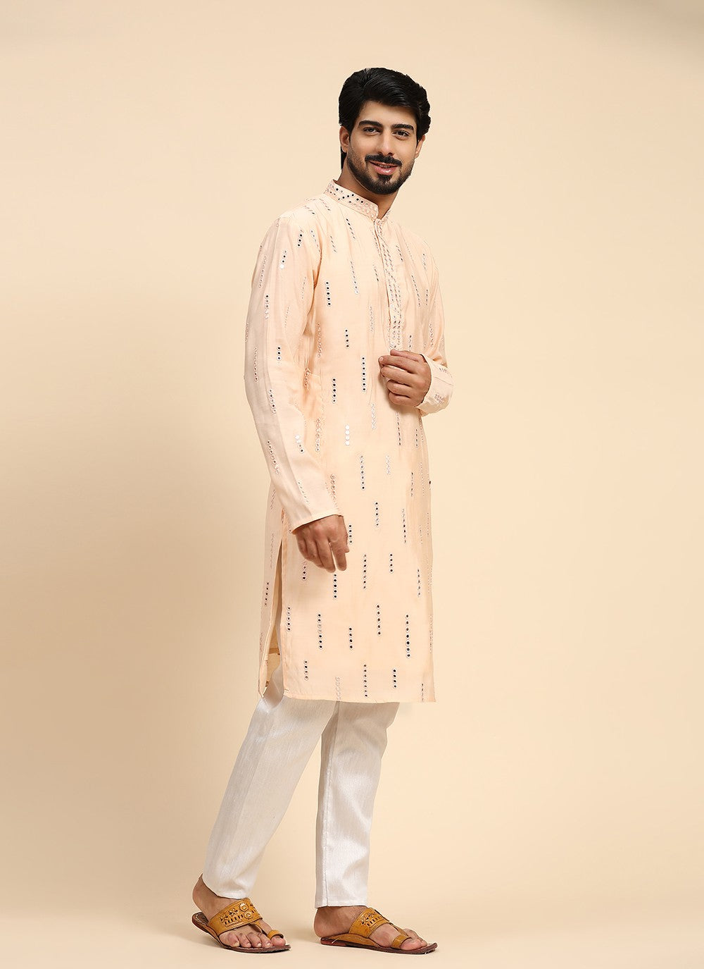 Embroidered Silk Pink Kurta Pyjama - M8149