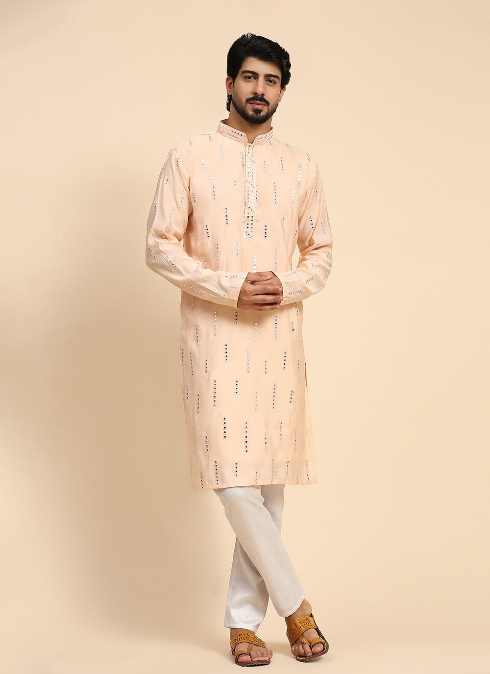 Embroidered Silk Pink Kurta Pyjama - M8149