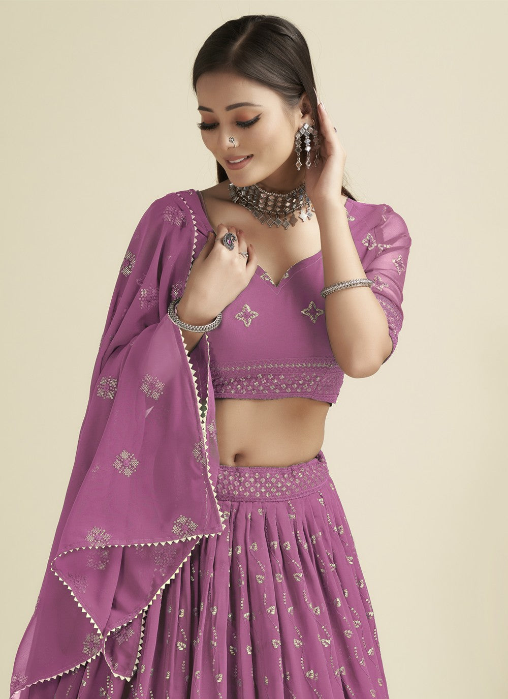 Embroidered Georgette A - Line Lehenga - L1134