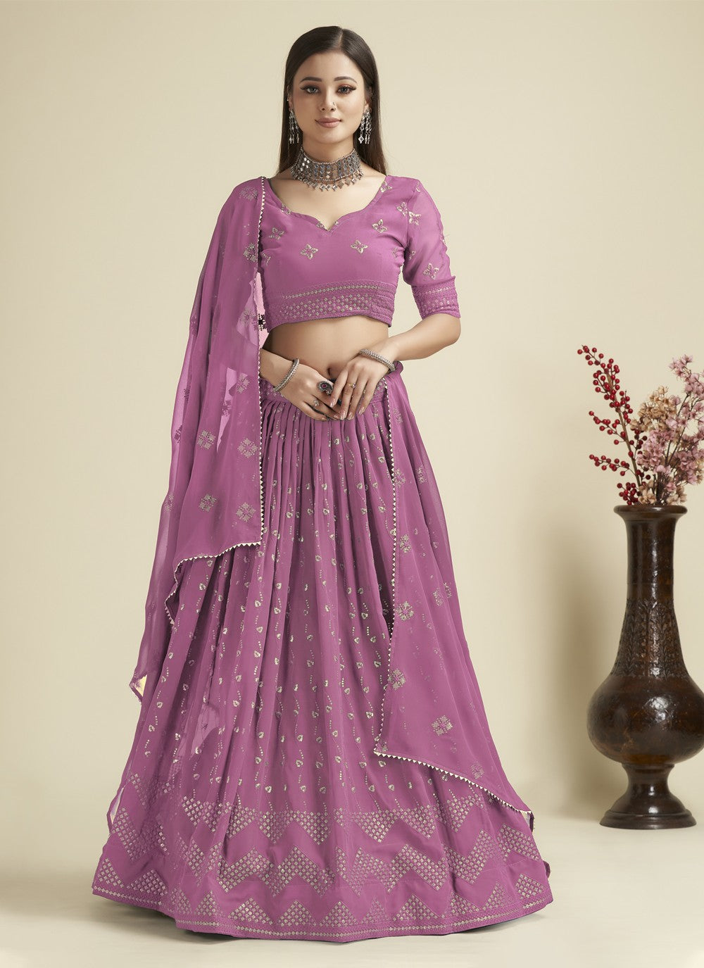 Embroidered Georgette A - Line Lehenga - L1134