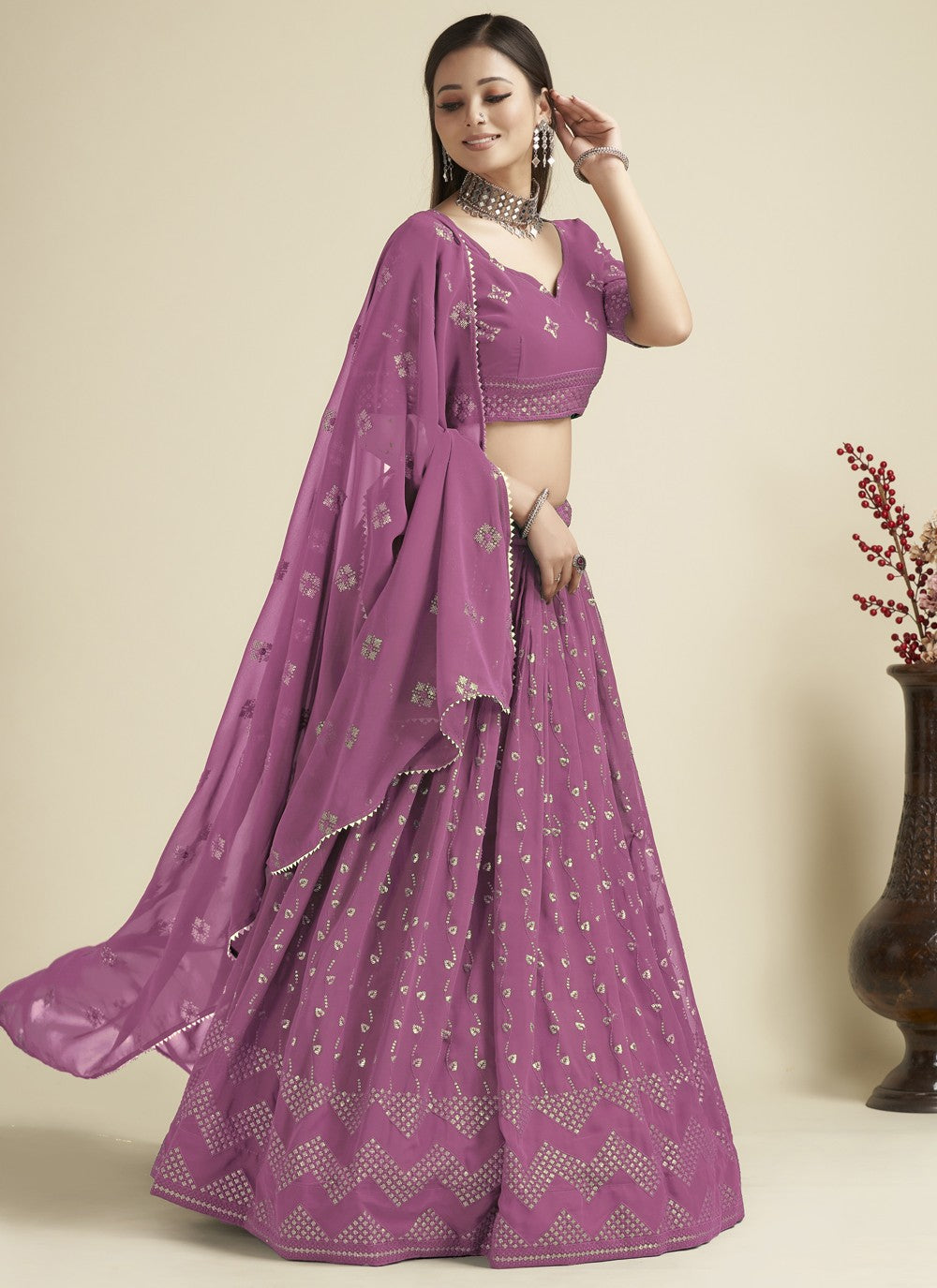 Embroidered Georgette A - Line Lehenga - L1134