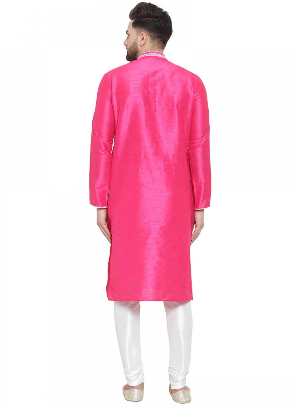 Embroidered Art Dupion Silk Pink Kurta Pyjama - M1393