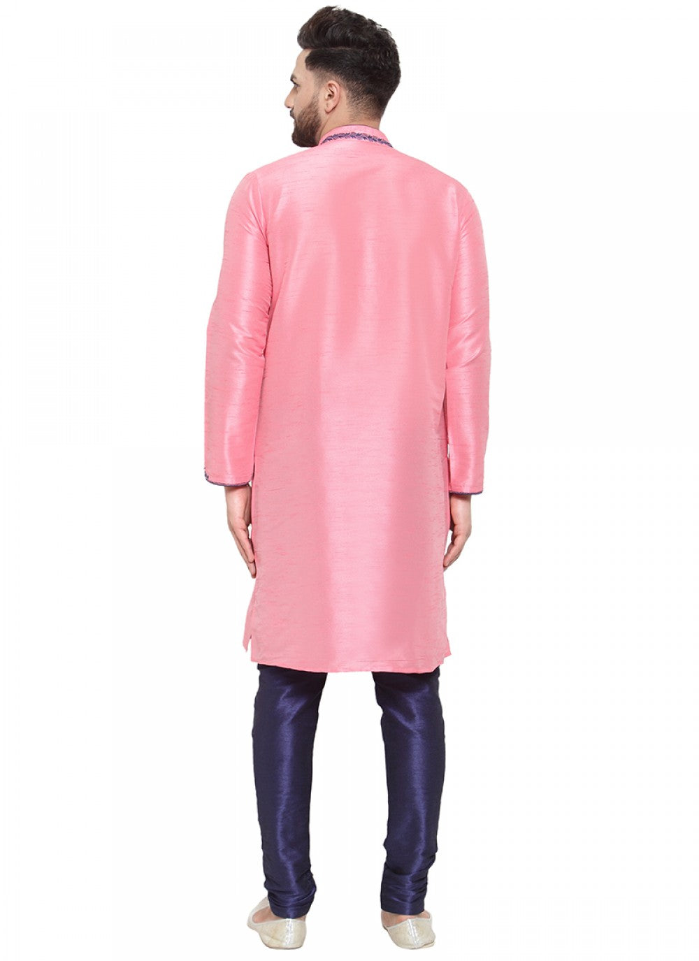 Embroidered Art Dupion Silk Pink Kurta Pyjama - M1394