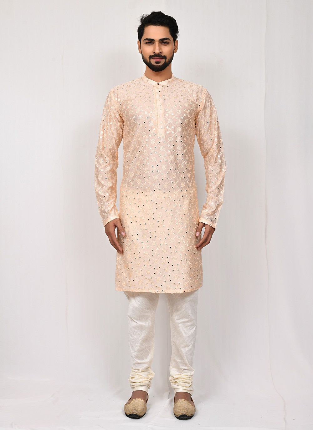 Embroidered Art Silk Pink Kurta Pyjama - M2509