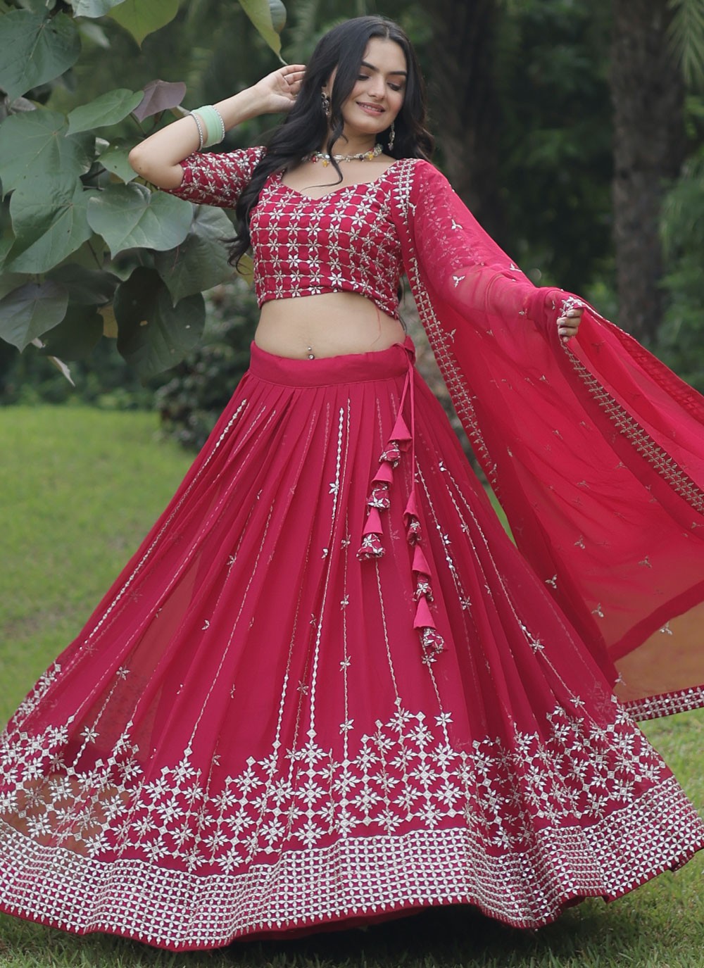 Embroidered Faux Georgette A - Line Lehenga - L1350