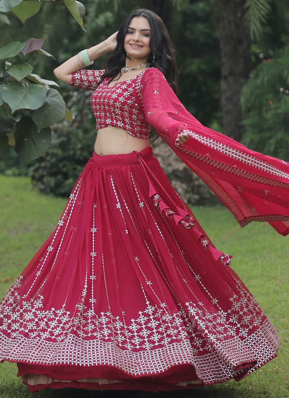 Embroidered Faux Georgette A - Line Lehenga - L1350