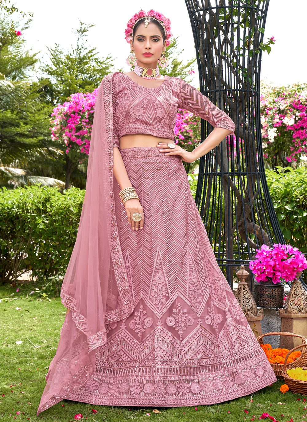 Embroidered Net A - Line Lehenga - L1088