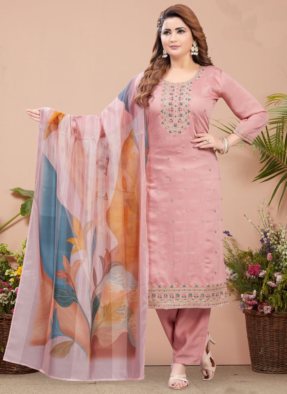 Embroidered Silk Salwar Suit - T4364