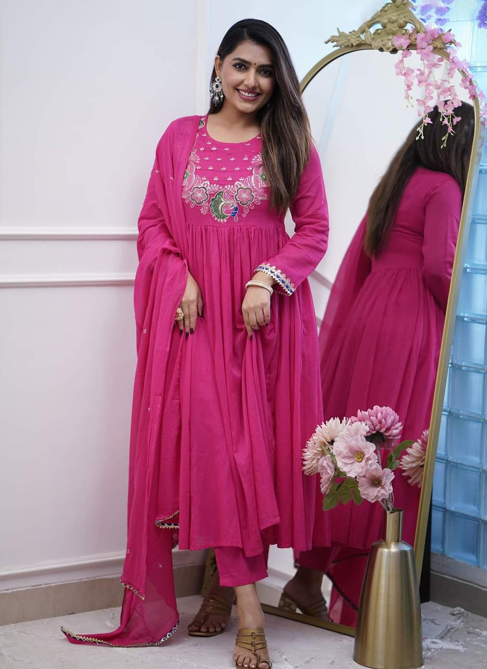 Embroidered Chinon Pant Style Suit - T4738