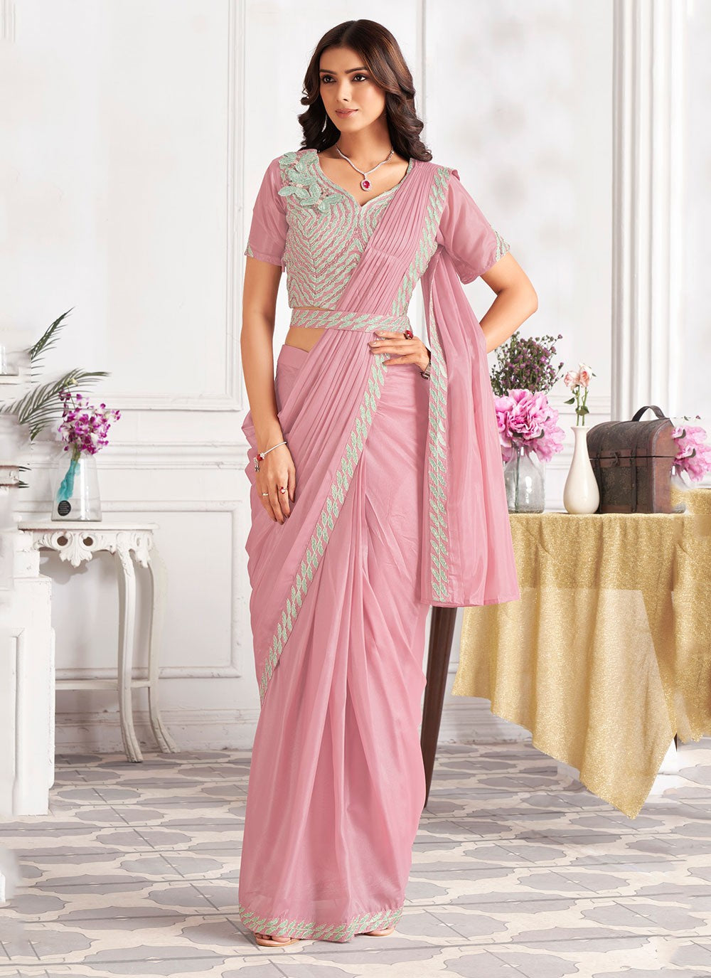 Classic Embroidered Georgette Saree - S6628