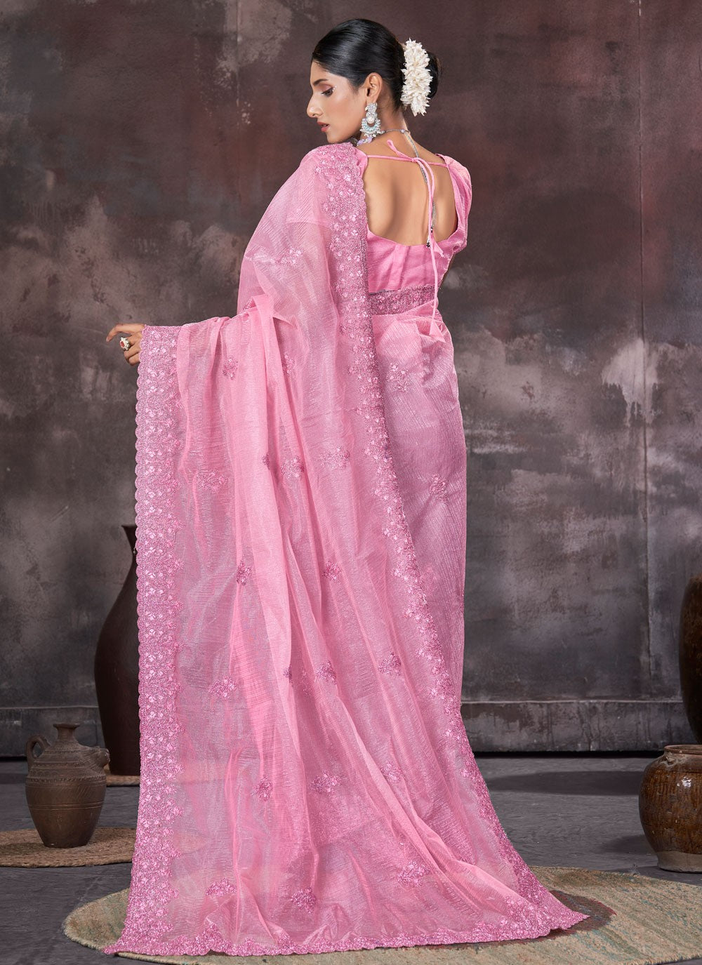 Classic Border Work Net, Organza Saree - S7557