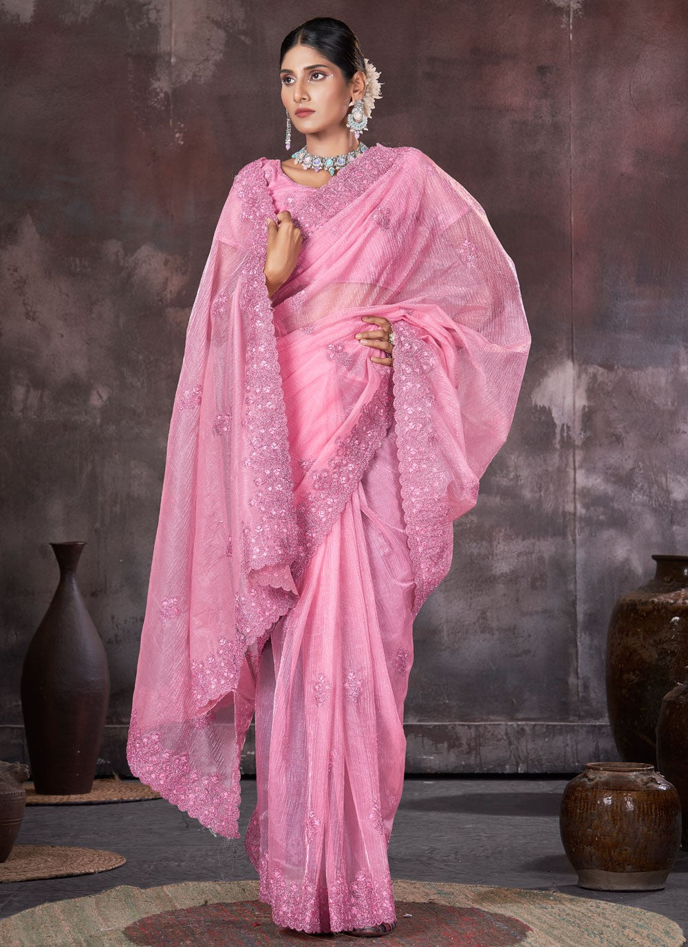 Classic Border Work Net, Organza Saree - S7557