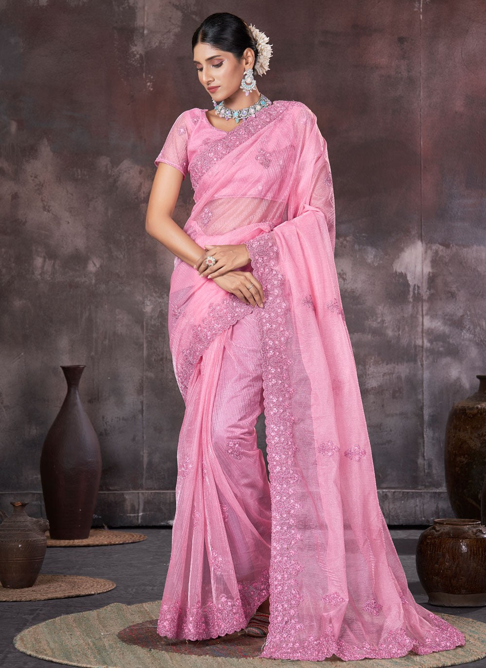 Classic Border Work Net, Organza Saree - S7557