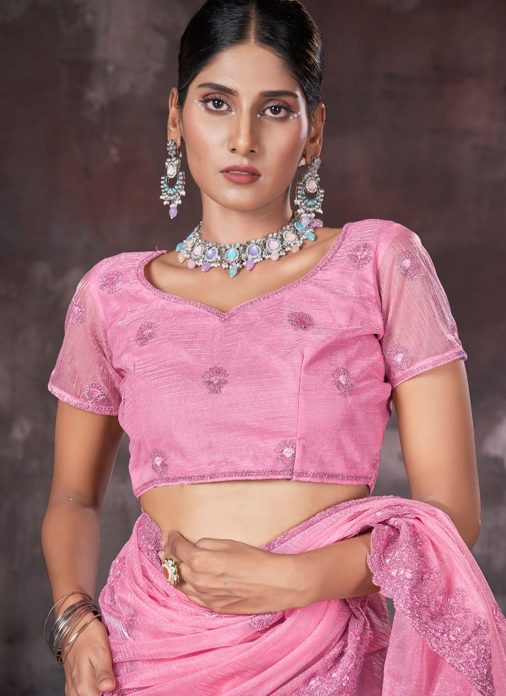 Classic Border Work Net, Organza Saree - S7557