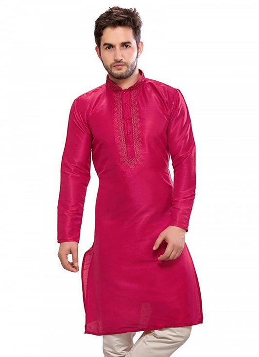 Embroidered Art Dupion Silk Pink Kurta - M1260