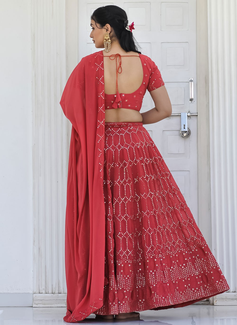 Embroidered Faux Georgette A - Line Lehenga - L2095