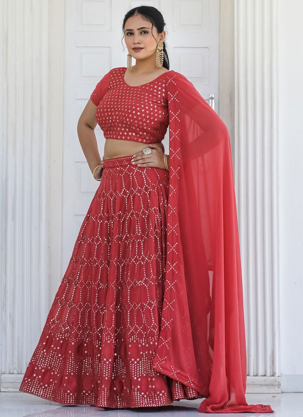 Embroidered Faux Georgette A - Line Lehenga - L2095